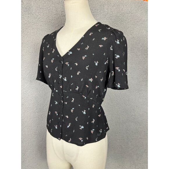 Levi's Women's Dolores Short-Sleeve Button Up Tie Back Blouse Black Size XS NWTs - Picture 4 of 8
